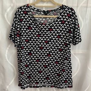 Ann Taylor Short Sleeve, Linen Blend, Round Neck, Heart Top, Size Medium